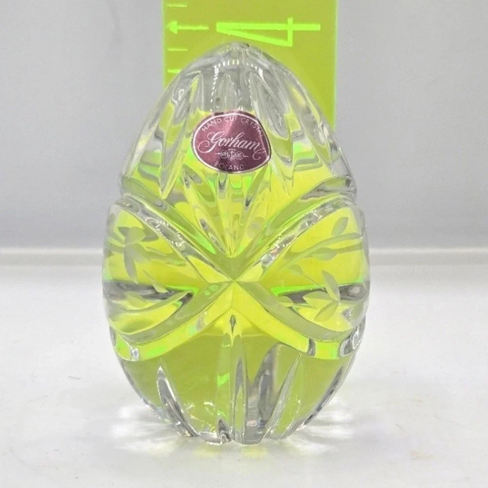 Vintage Gorham Hand Cut Full Lead Crystal Egg Paperweight Poland 3.5